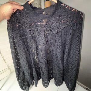 torrid Black Lace Crochet High-Neck Blouse